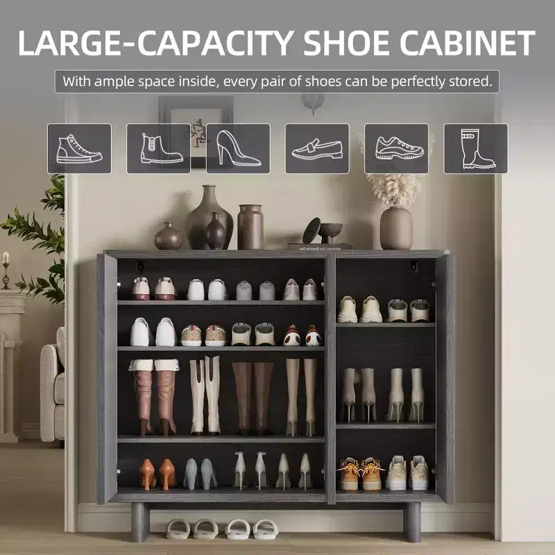 Meuble à chaussures Acekool 46 avec porte cannelée, meuble de rangement 5 niveaux, banc d'entrée rustique pour couloir, 41,5H