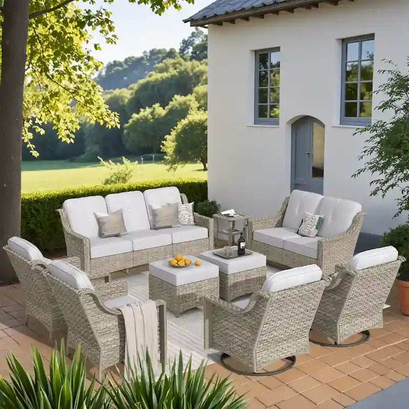 XIZZI 9-piece Outdoor Patio Furniture Conversation Set with Swivel Chair