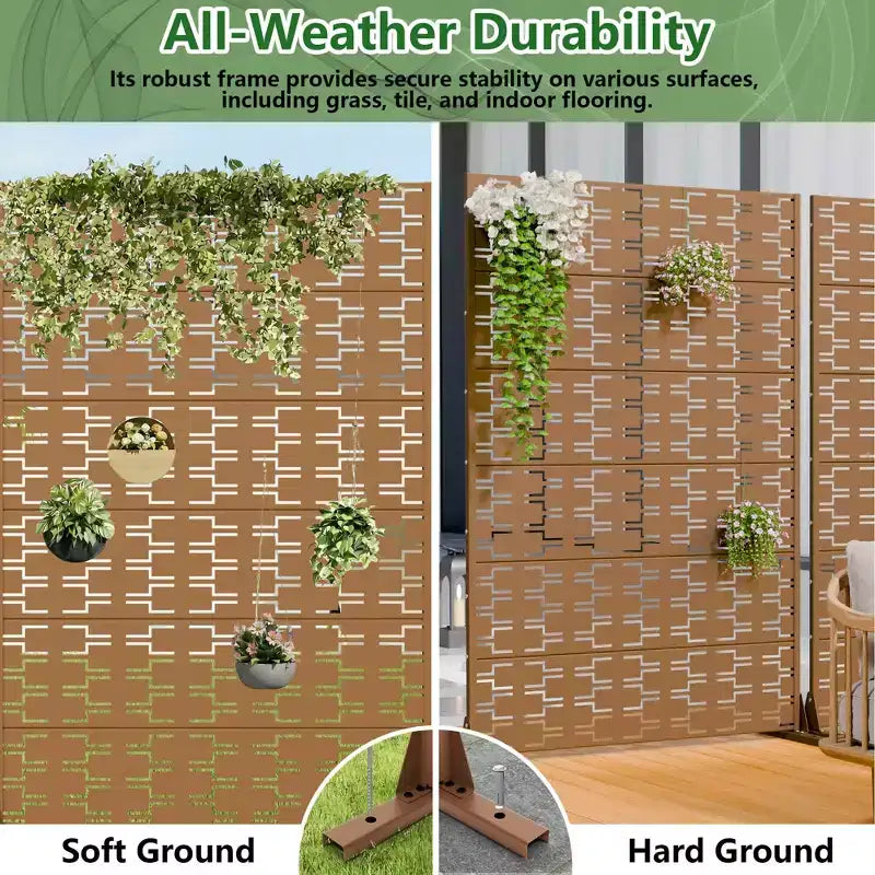 MAYEERTY Brick 01 Brown Galvanized Steel Room Divider, 72x47x16, 6-Piece Double-Sided Rustproof Privacy Screen
