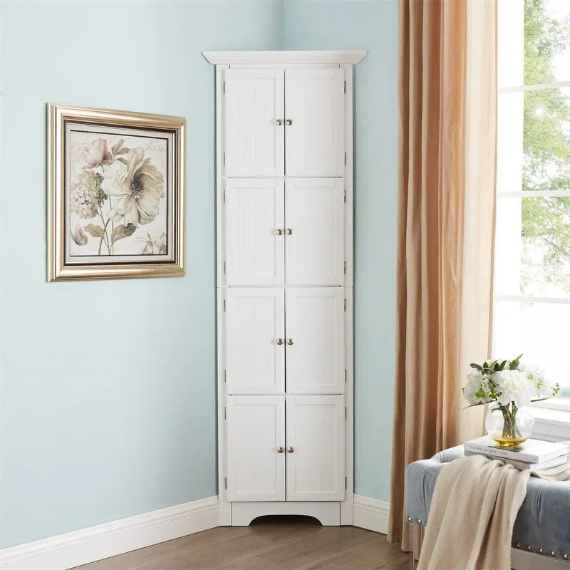 Meuble d'angle de rangement haut avec 8 portes et 4 étagères