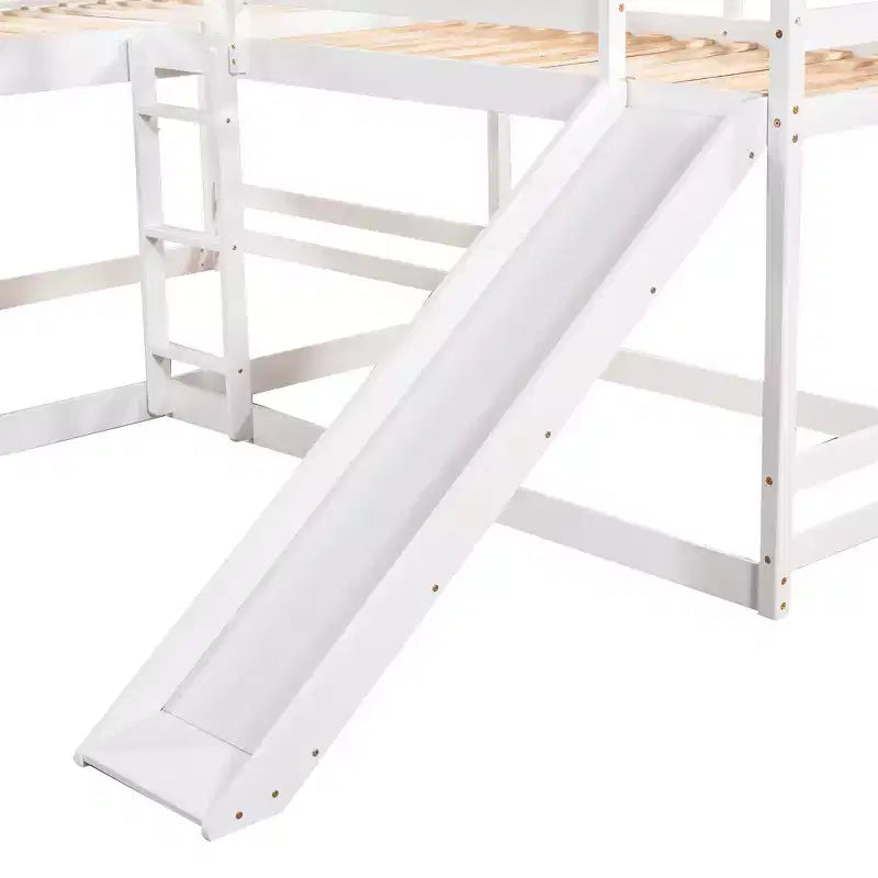 L Shaped Bunk Bed for 4 Kids, Quad Bunk Bed with Slide Full and Twin Wood Bunk Frame for Bedroom Dorm
