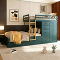 Full Over Full Modern Bunk Bed With Built In Closet And 7 Storage Drawers