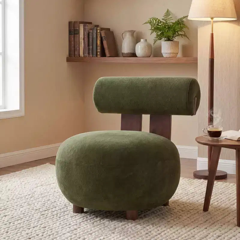 Christopher Knight Home Chariya Modern Rubberwood Velvet Upholstered Sculptural Accent Chair with Cylindrical Backrest