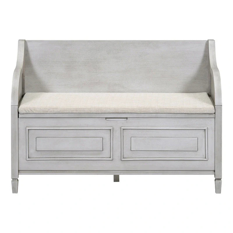 Rustic Solid Wood Entryway Storage Bench with Safety Hinge