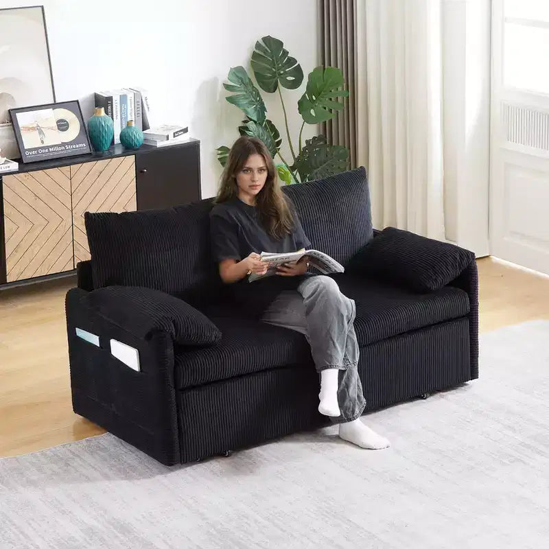 64.5 3-in-1 Convertible Corduroy Sleeper Sofa Bed with Pullout Bed
