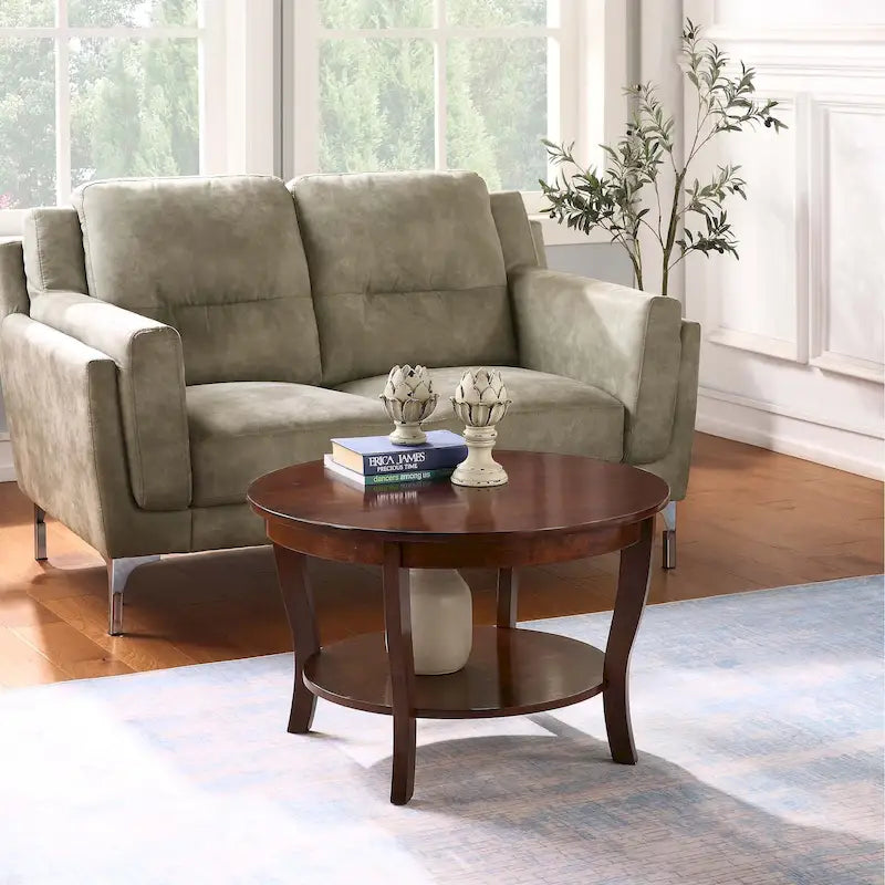 Convenience Concepts American Heritage Round Coffee Table with Shelf