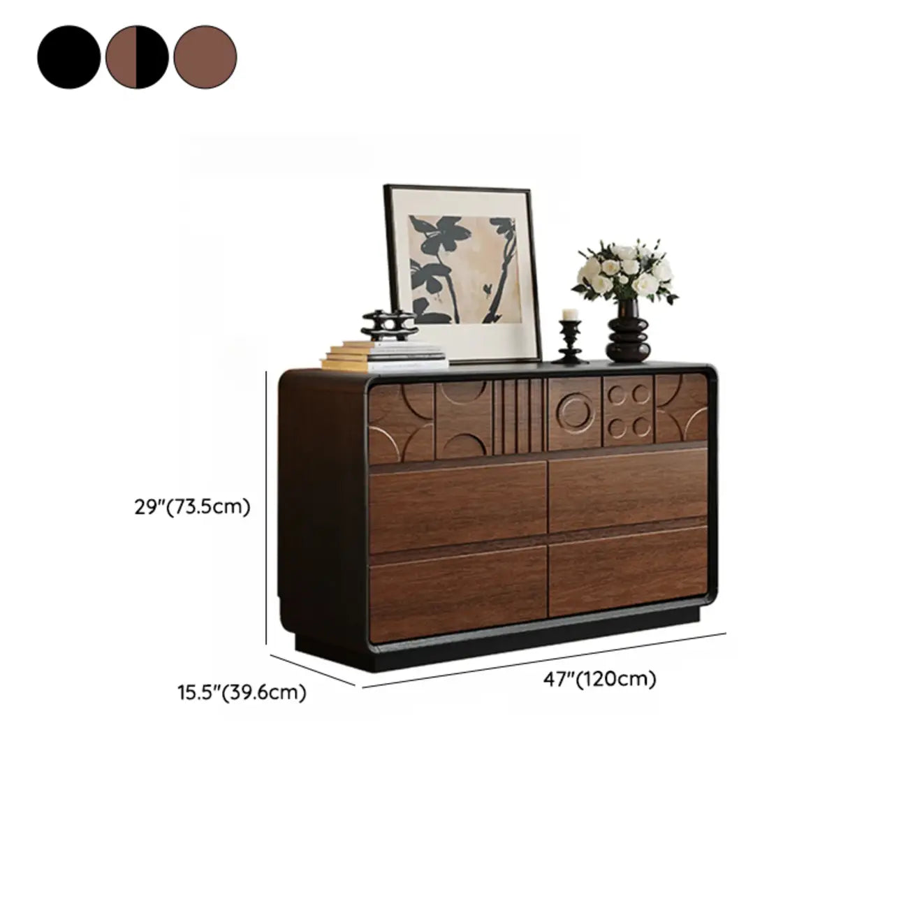 Commode en bois d'inspiration Art déco avec sculptures géométriques