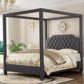 Queen Size Canopy Bed Frame with Poles 4 Corner Bed Bracket, Solid Wood Slats Support, No Box Spring Needed, Noise Free