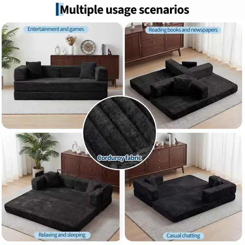 Canapé-lit convertible 5-en-1 80,7 po – Velours côtelé, 1200 lb, Aucun assemblage