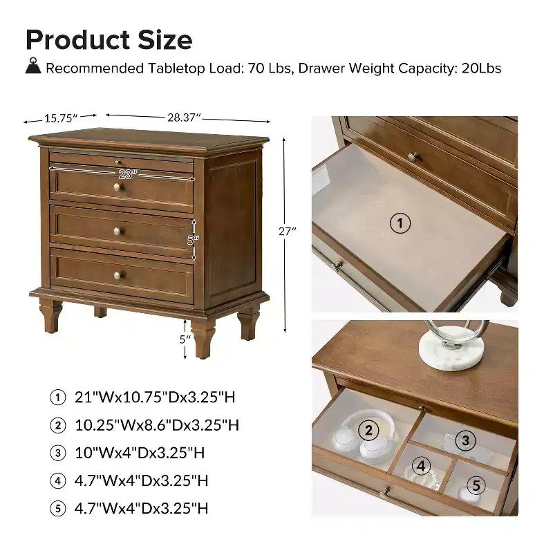 Giorgio 3 - Drawer end table with Built-In Outlets Set of 2|HULALA HOME