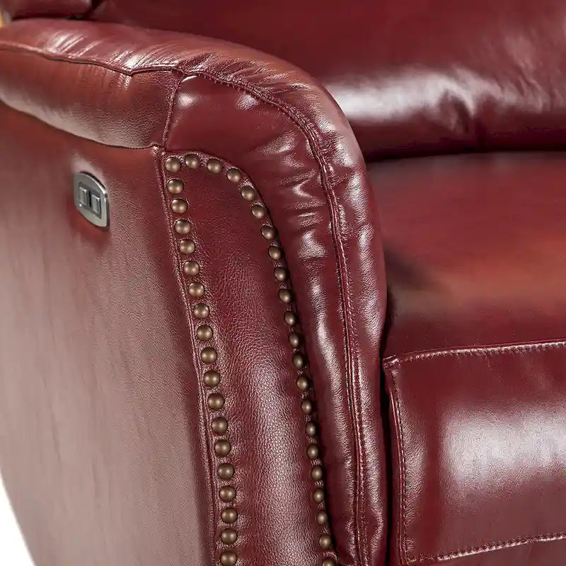Genuine Leather Power Recliner with USB Port 鈥?Wingback Nailhead Set of 2
