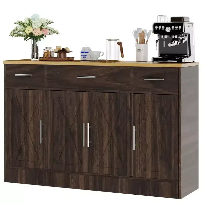 Celebalcony Buffet Cabinet with Storage,53.4 Large Kitchen Storage Cabinet with 3 Drawers & 4 Doors, Adjustable Shelf for Kitchen,Living Room