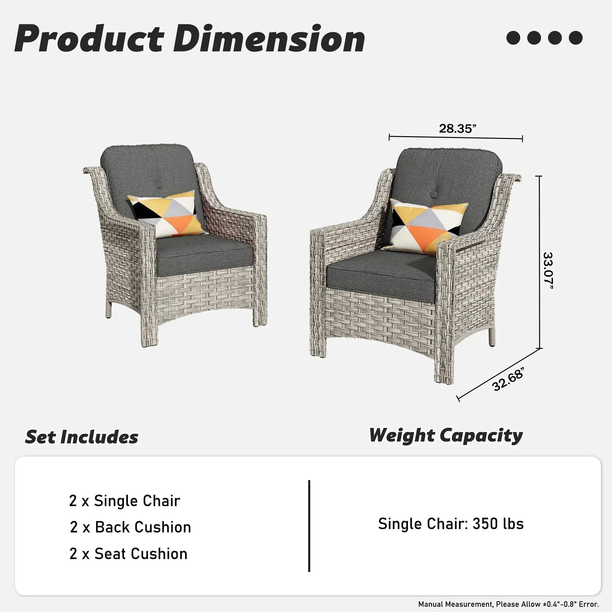 HOOOWOOO 2-piece High Back Wicker Rattan Outdoor Patio Chair Set