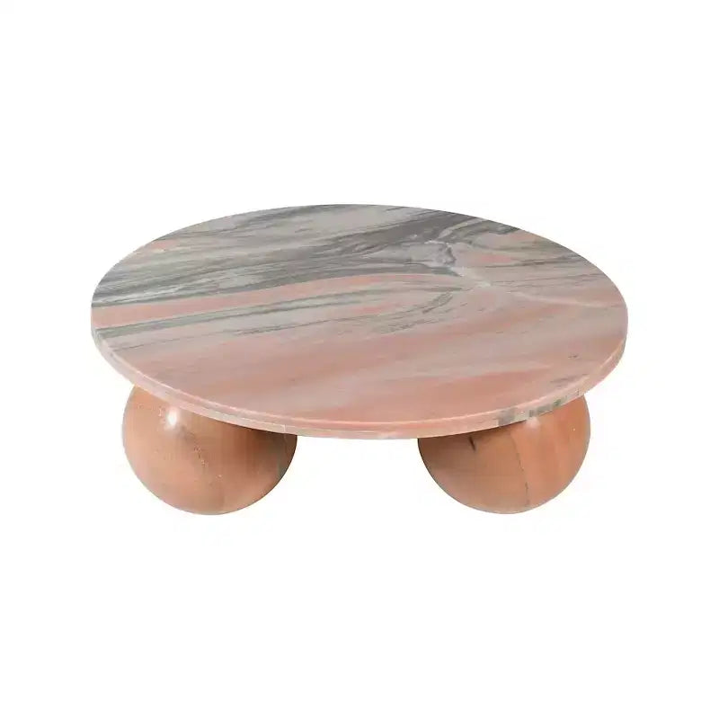 Round Marble Coffee Table with Sphere Legs, Multicolor, Seats 4鈥?