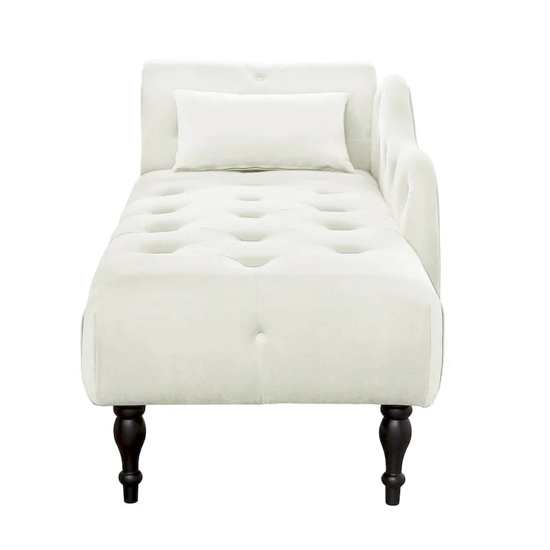 Chaise longue moderne de 154 cm avec revêtement en velours, boutons capitonnés, pieds en bois massif et clous de tapissier