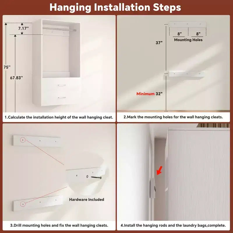 Besiost Freestanding Closet System with 8 Hannging Rods and Drawers, Hanging Closet Organizer with 10 Shelves