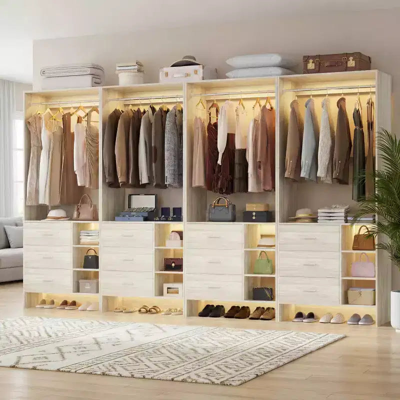 Besiost Lot de 4 organisateurs de placard avec tiroirs en bois et tringles de suspension