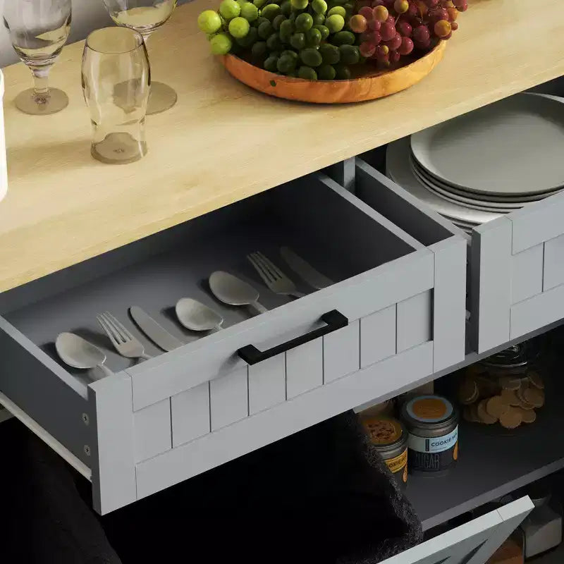 HOMCOM Tilt Out Trash Can Cabinet with Drawers, Farmhouse Kitchen Cabinet with Hidden Trash Can for Kitchen