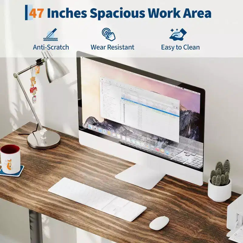 47 Inch Computer Desk with 5 Storage Drawers, Reversible Modern Rustic Study Writing Table, Home Office Workstation for Small Spaces