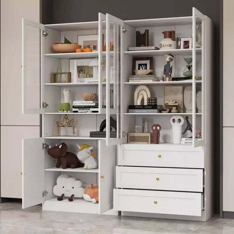 Famapy Combo Glass Doors Display Cabinet Bookshelf Organizer Pantry