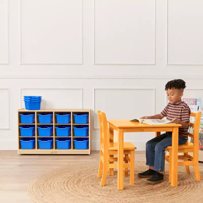 Cubby Mobile Tray Cabinet and 15 Scoop Front Bins, 3x4, Kids Furniture