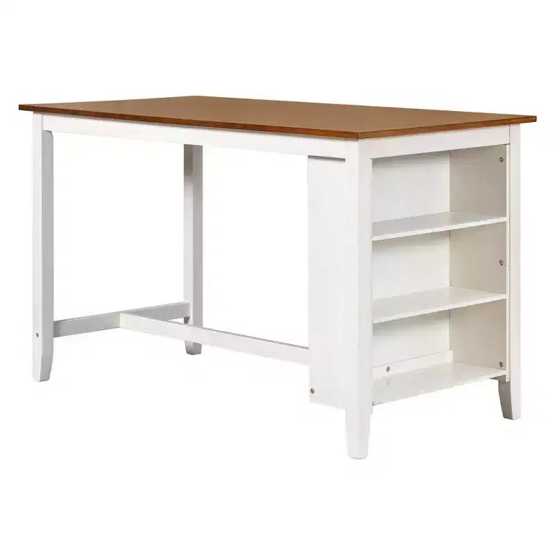 Homy Casa 5-Piece Counter-Height Dining Table and Chairs Set with Storage Shelves, White and Walnut  Modern Farmhouse Style