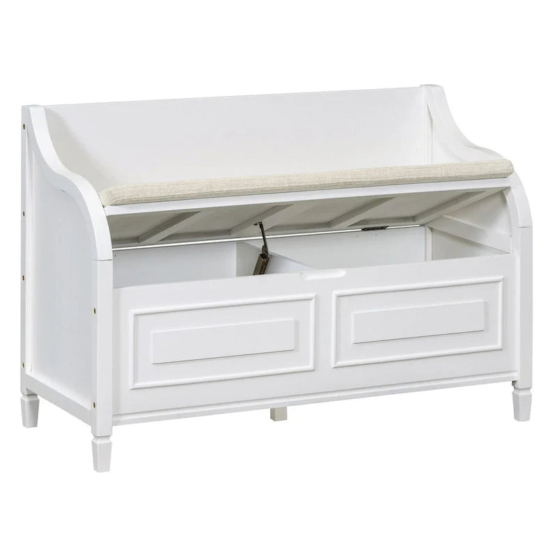 Rustic Solid Wood Entryway Storage Bench with Safety Hinge