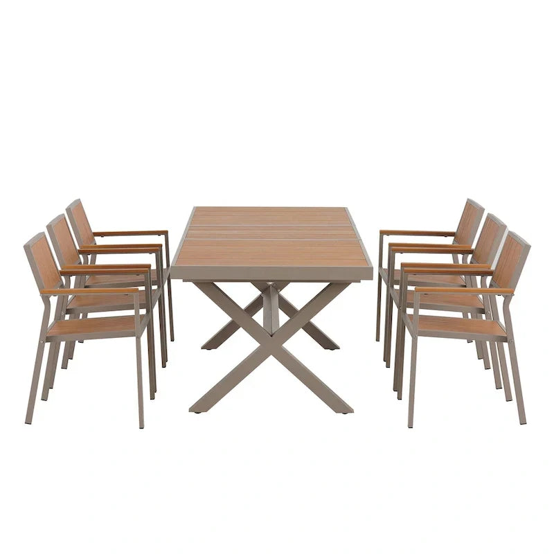 7-Piece Outdoor Extendable Dining Set with Extendable Table and 6 Armrest Chair