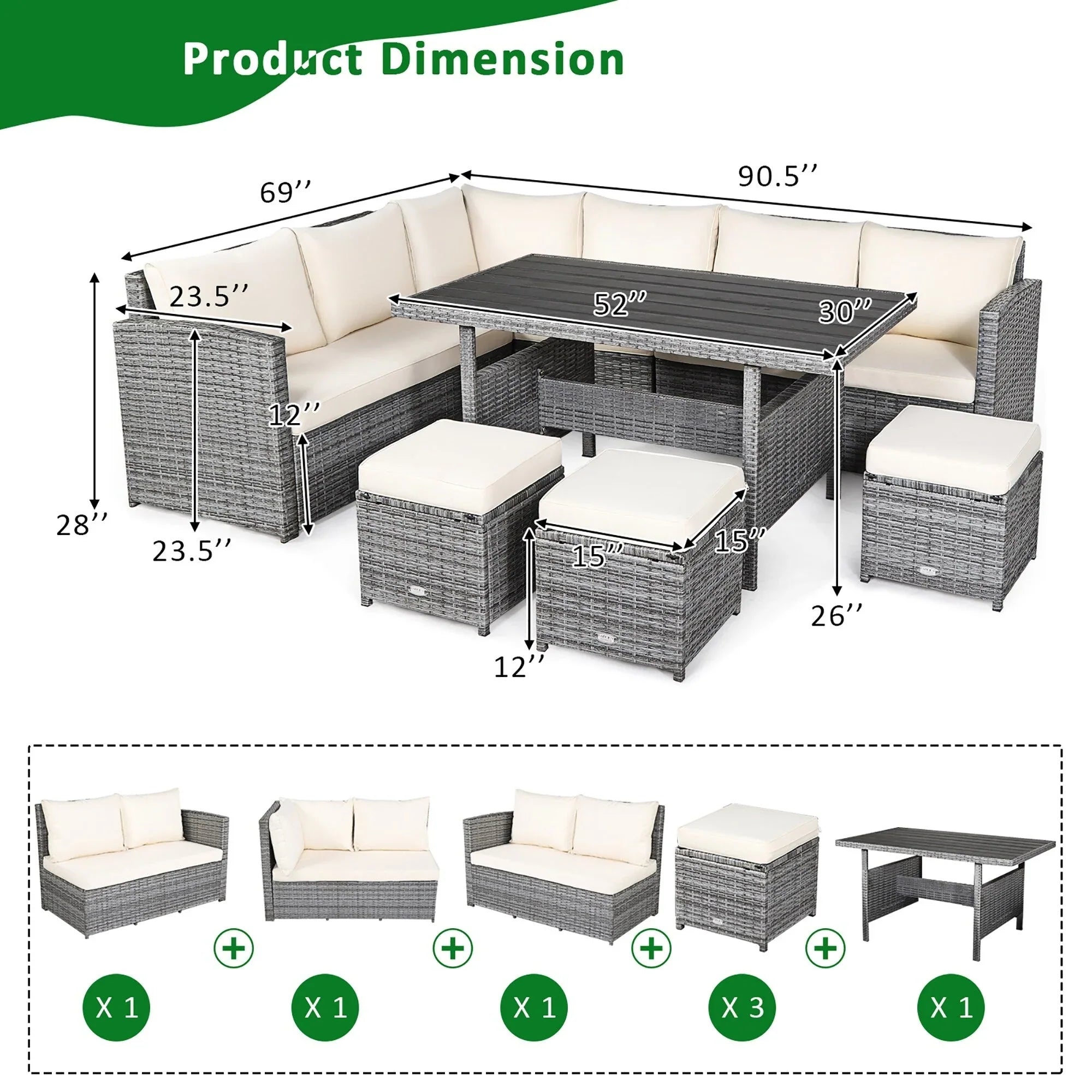 Costway 7 PCS Patio Rattan Dining Set Sectional Sofa Couch Ottoman - See Details
