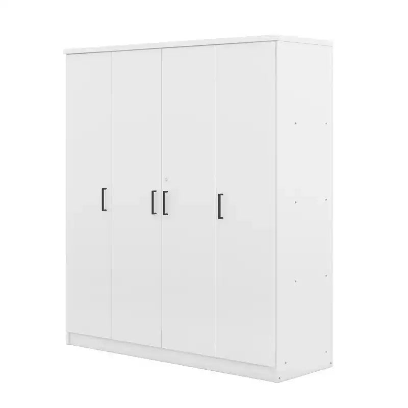 Wood 4-Door Wardrobe Armoire with Hanging Rod, 1-Drawer and Storage Shelves