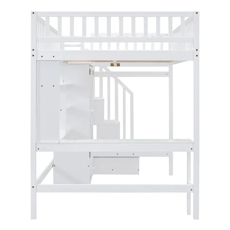 Lit mezzanine en pin avec bureau et rangements