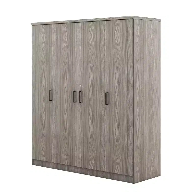 Wood 4-Door Wardrobe Armoire with Hanging Rod, 1-Drawer and Storage Shelves