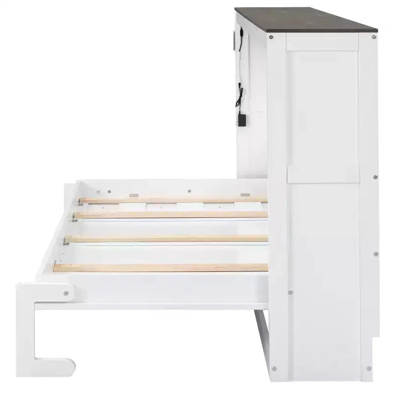 Twin Size Murphy Bed with LED Light, can be Folded into a Cabinet, Hidden Wall Bed Cabinet for Guest Room