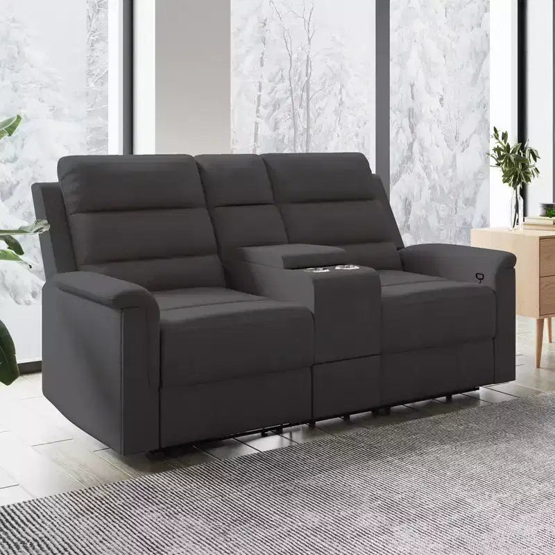 Beige/Gray Tech Fabric Reclining Loveseat Sofa, 2-Seat, Adjustable Backrest & Footrest