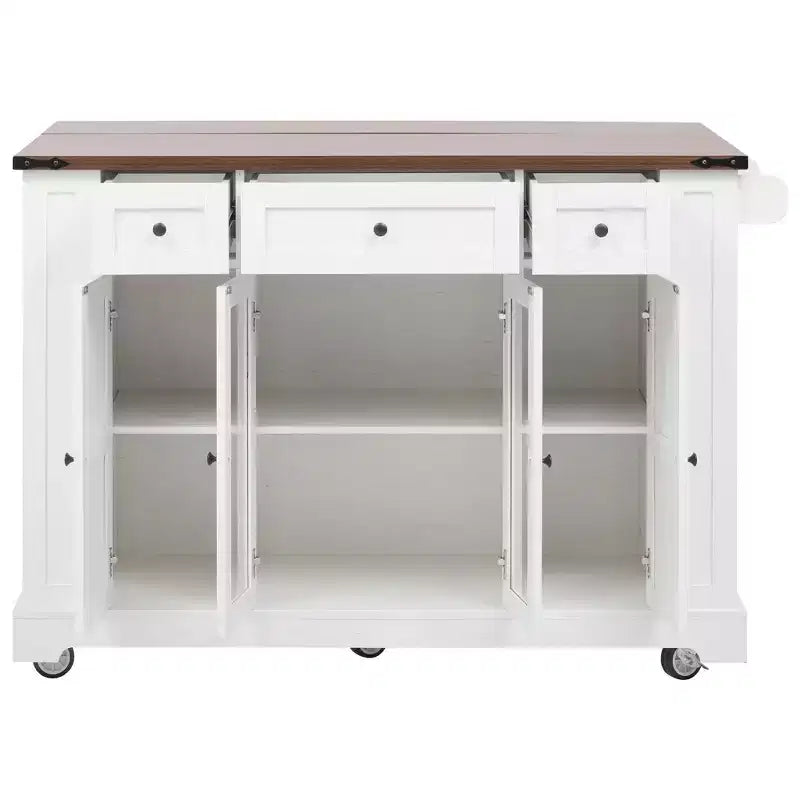 Kitchen Cart with Tempered Glass Doors, Side Racks, Power Outlet, and Drop Leaf