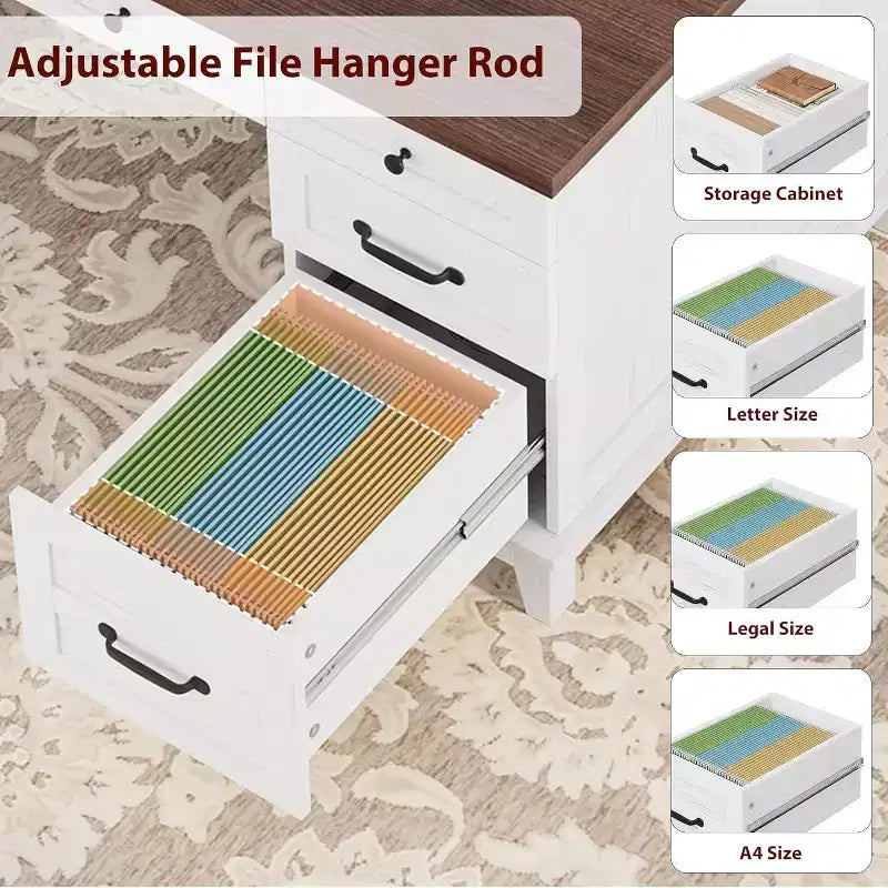 60 Executive Desk with Drawers, Home Office Desk with Charging Station, Wooden Computer Writing Desk for Study, Conference Table for Living Room