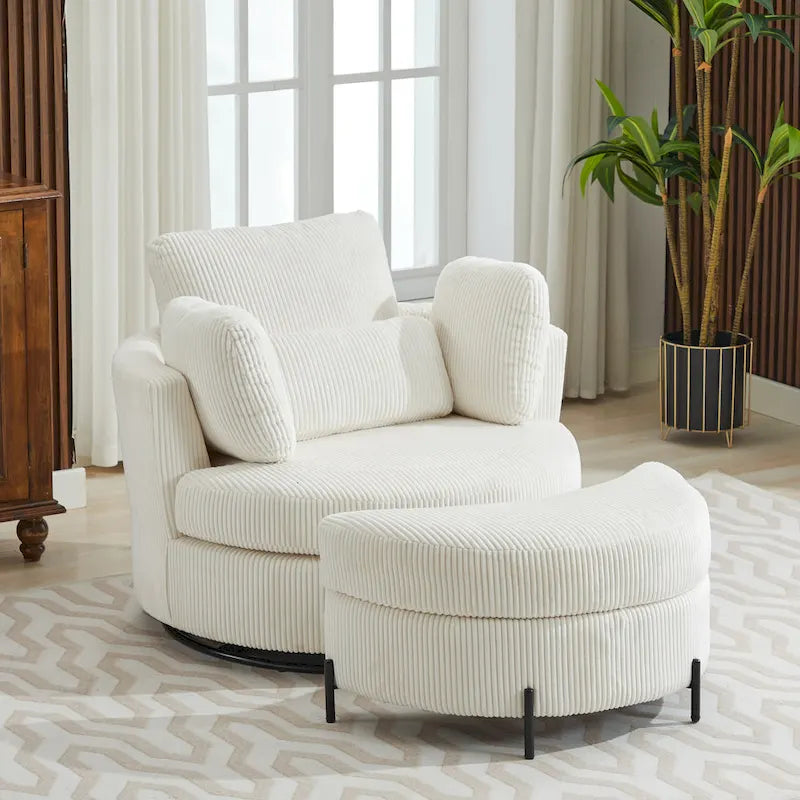 42.3W Upholstered Swivel Accent Chair with 4 Pillows and Half-Moon Storage Ottoman