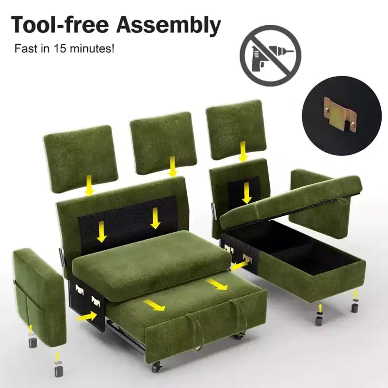 2-in-1 Pull Out Sleeper Sofa with Storage Chaise, Chenille Sectional Couch with USB Ports for Living Room