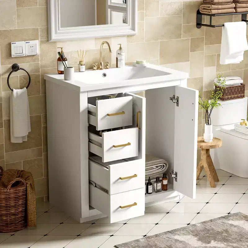 Meuble-lavabo de salle de bain à évier simple de 76 cm avec armoire et 3 tiroirs – Noir / Bleu / Vert / Indigo / Blanc