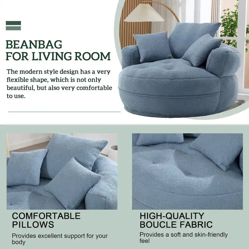 Round Lazy Sofa Chair – White/Blue/Grey/Yellow/Orange/Rose Red/Navy/Green, Single & Couple Seat
