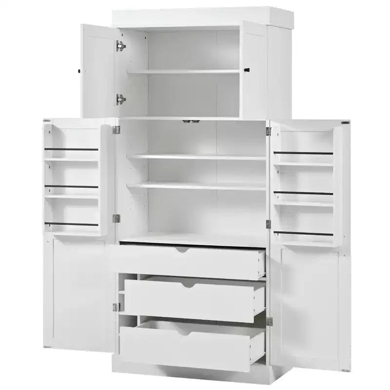 77H Freestanding Kitchen Pantry, Farmhouse Storage Cabinet with Adjustable Shelves, Door Shelves, Drawers & Wine Racks - ModernLuxe