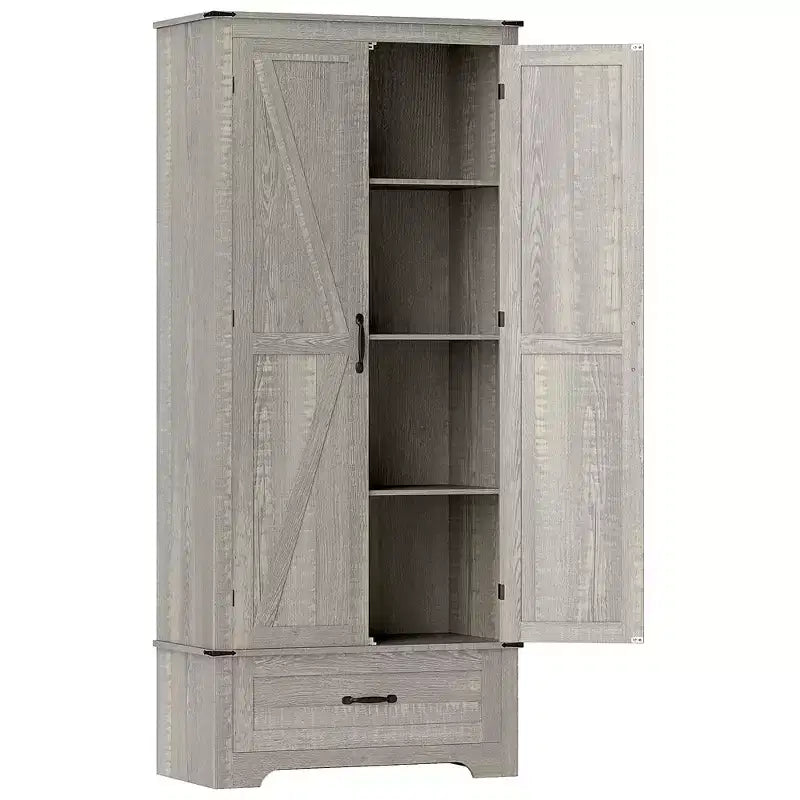 HOMCOM Armoire de garde-manger de ferme de 183 cm avec portes de grange, meuble de rangement de cuisine haut avec étagères réglables et tiroir