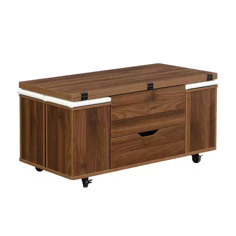 Multi-Function Modern Lift-Top Coffee Table with Hidden Storage, 4 Stools and Casters, Perfect for Modern Living Spaces