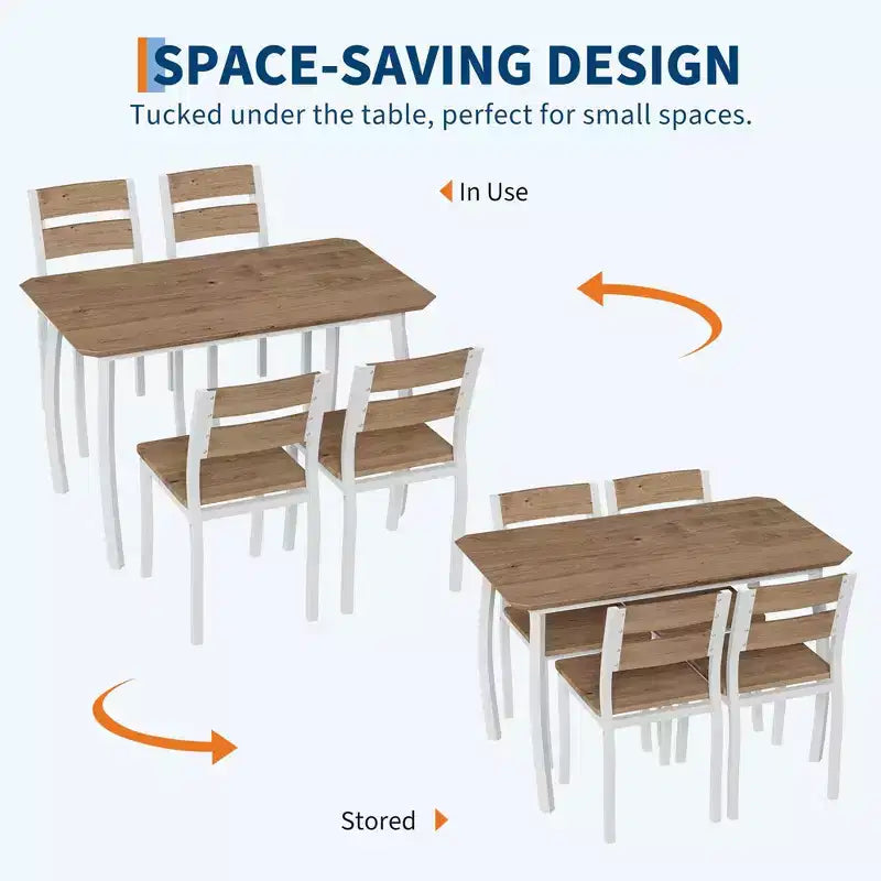 5 Piece Metal Frame Kitchen Table and Chair Set, with Chamfer Design