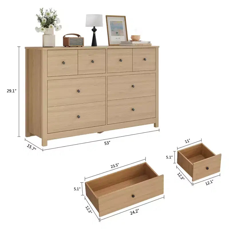 Modern 8-Drawer Dresser for Bedroom, Wide Wood Chest of Drawers with Deep Storage, Freestanding Organizer Cabinet Furniture for Living Room