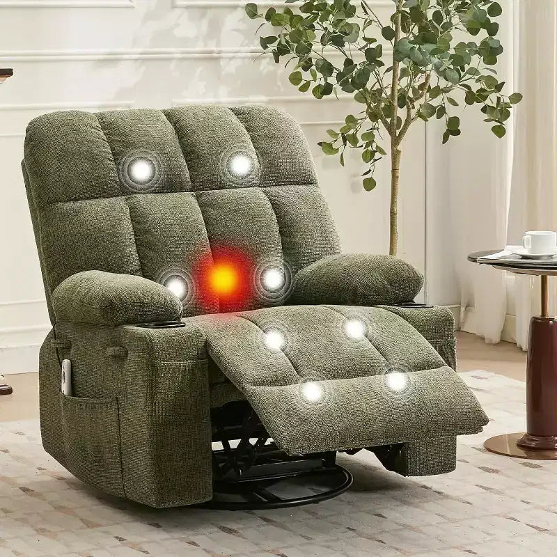 Oversized Recliner Chair for Adults, Manual Swivel Rocker Sofa, Side Pockets & Cup Holders for Big and Tall Persons, Living Room
