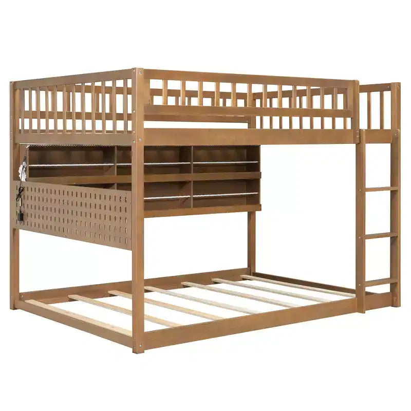 Luxystar Full Over Full Modern Low Bunk Bed With Storage Lighted Shelves And Pegboard