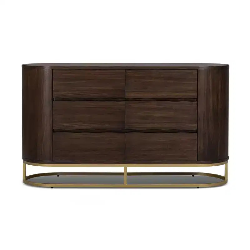Modern 6-Drawer Dresser with Live Edge Design, Metal Base & Durable Mixed Wood Construction
