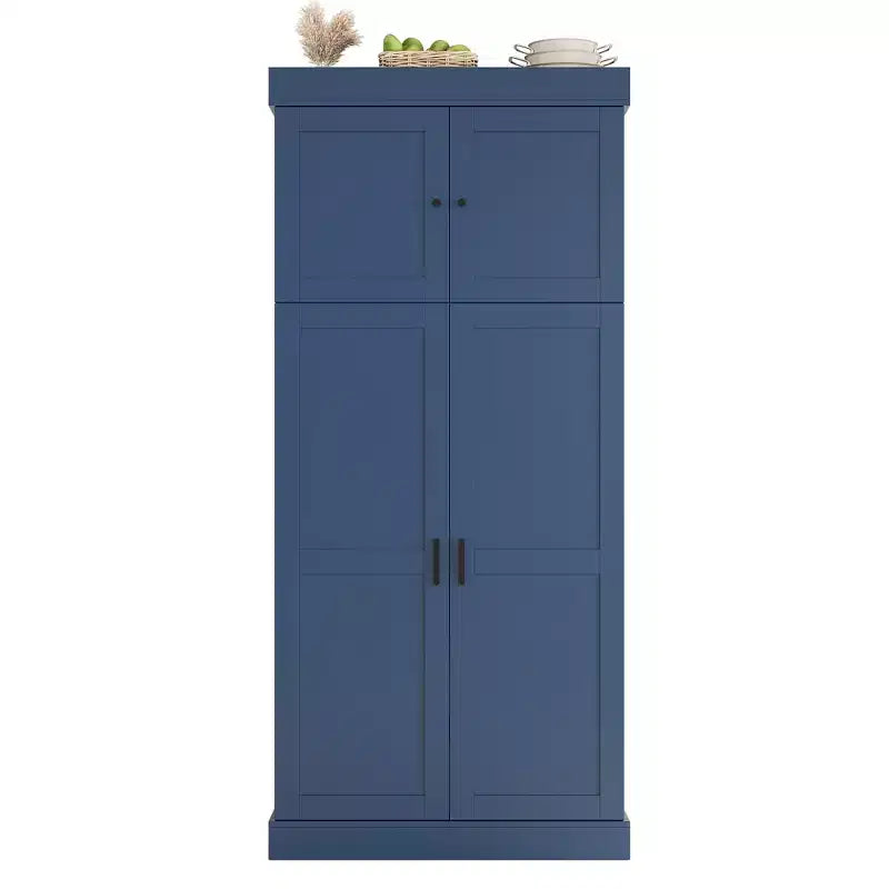77H Freestanding Kitchen Pantry, Farmhouse Storage Cabinet with Adjustable Shelves, Door Shelves, Drawers & Wine Racks - ModernLuxe