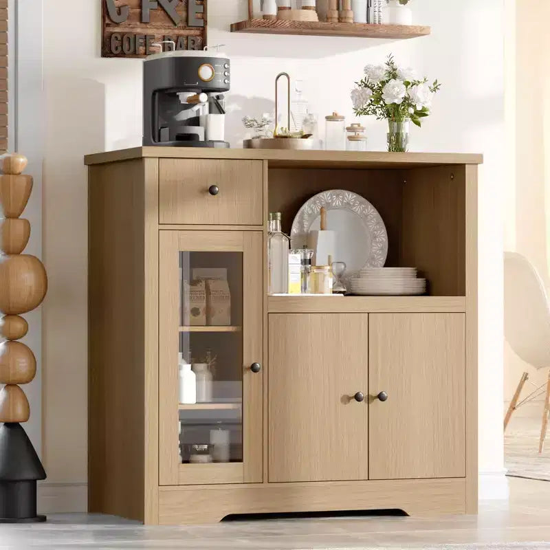 Kitchen Microwave Cabinets with Storage,with 3 Doors,1 Drawer and Adjustable Shelves, Pantry Storage Cabinet